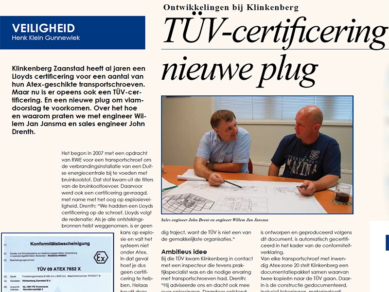 Certificering van transportschroeven